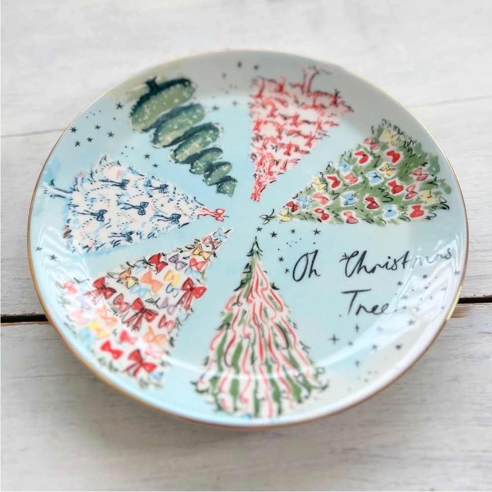 Anthropologie Susannah Garrod Oh Christmas Tree Dessert /Cookie Plate 8” Holiday